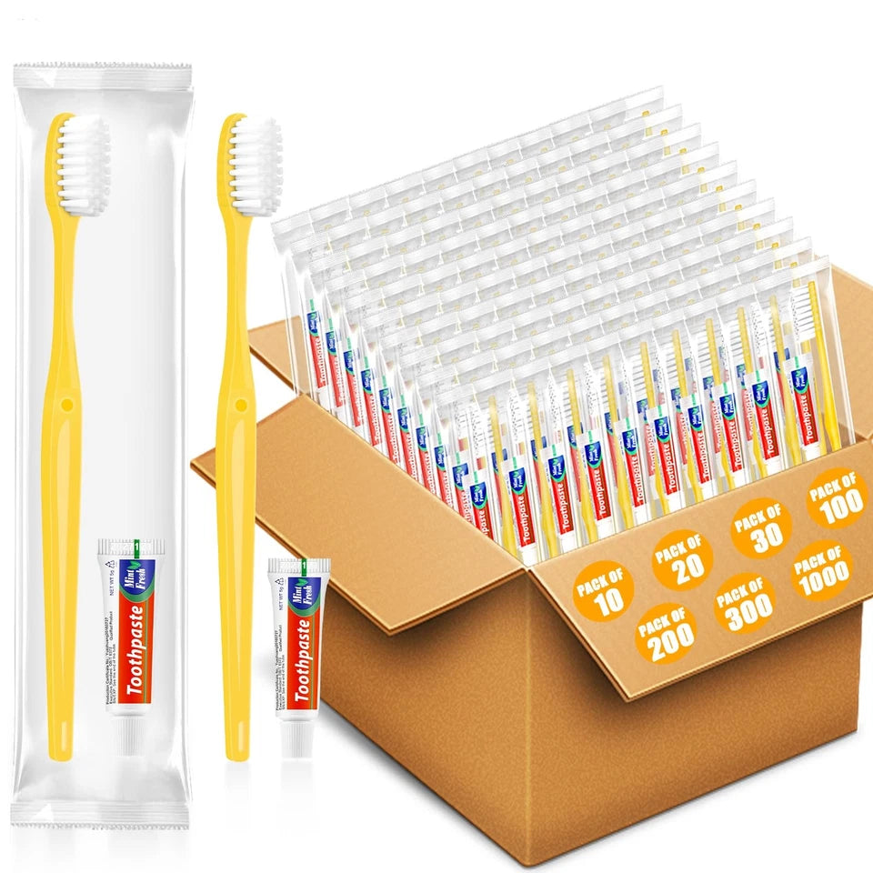 Disposable Toothbrushes with Toothpaste 300 Pack, Travel Size Toothbrush and